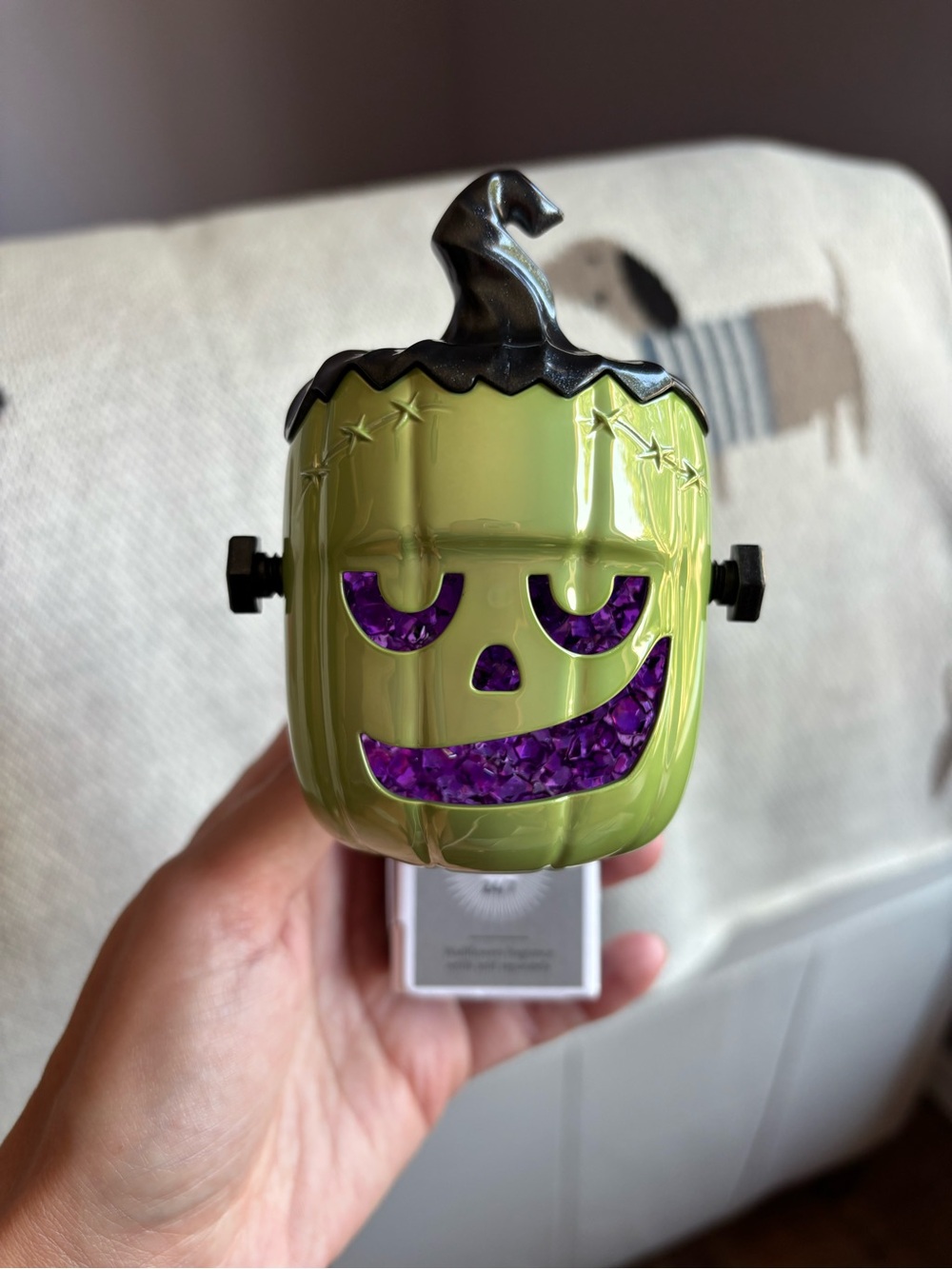 Bath & Body Works Lime Green Frankenstein Nightlight with Purple Glitter Face